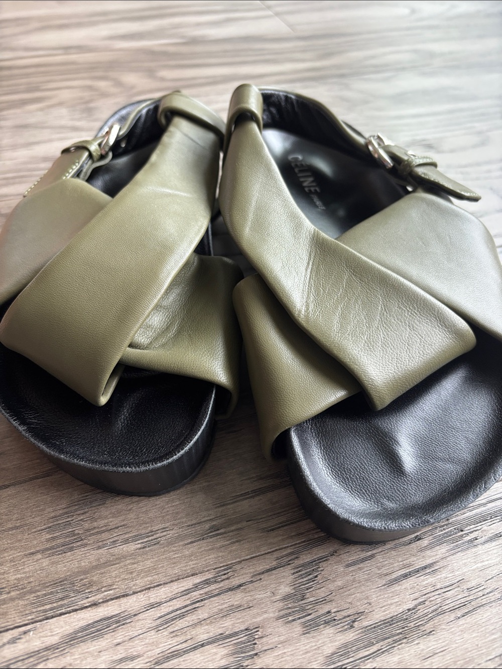 Celine Olive Green Leather Crisscross Slingback Sandals - Picture 8 of 8